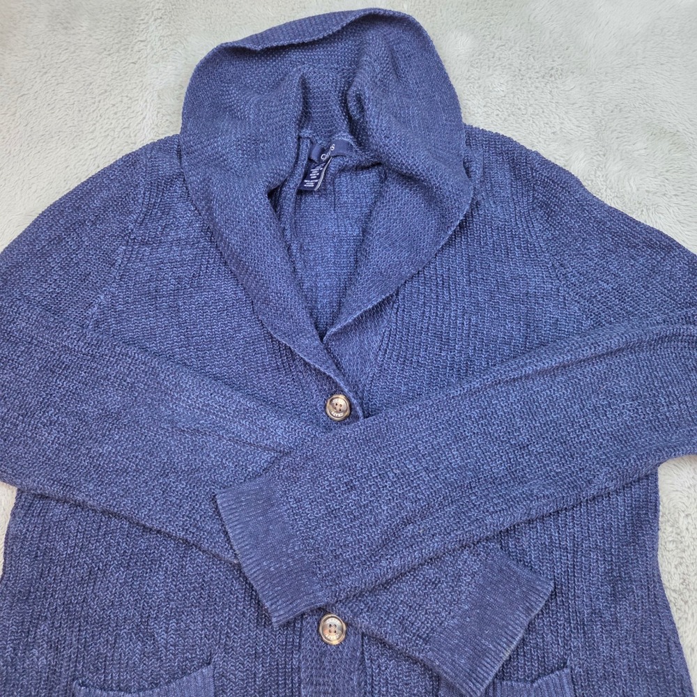 Chaps Shawl Collar Cardigan Sweater Womens Sz L Button Front Cotton Knit Blue